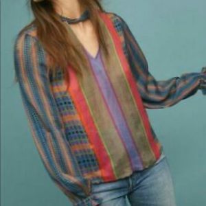 Anthropologie Conditions Apply printed Geo Retro Peasant Blouse
